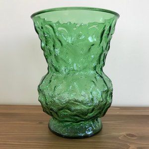 Green Crinkle Glass Widemouth Flower Urn Vase Vintage EO Brody A109 USA